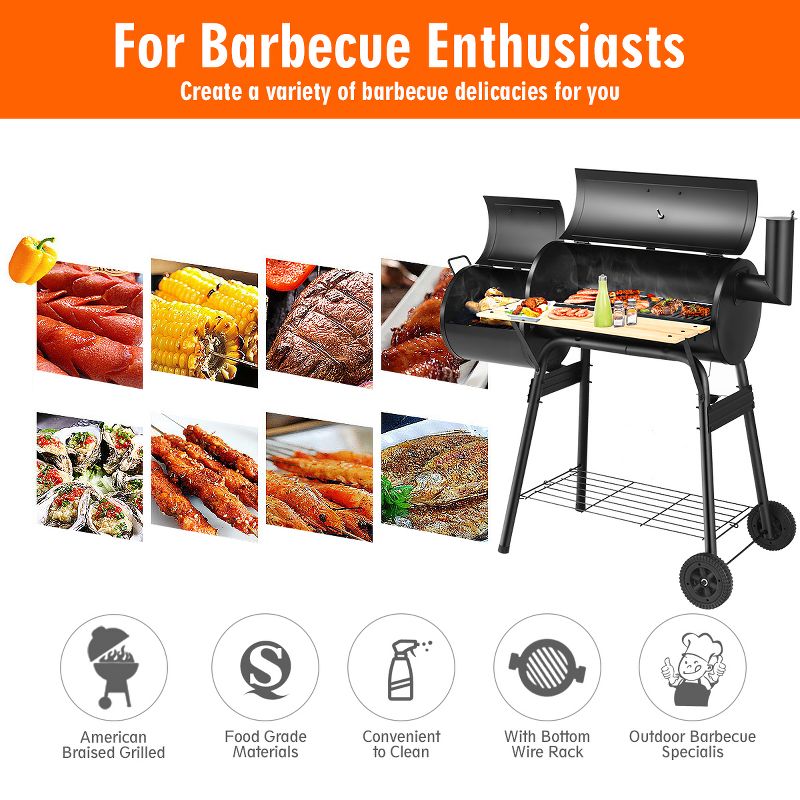 Costway Outdoor BBQ Grill Charcoal Barbecue Pit Patio Backyard Meat Cooker Smoker, 4 of 10