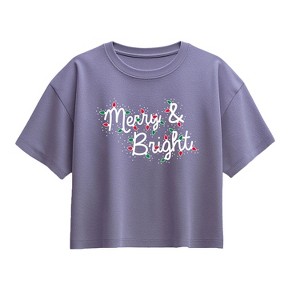 Girls' - Instant Message - Merry And Bright Lights Short Sleeve Boxy Graphic T-Shirt - 1 of 2