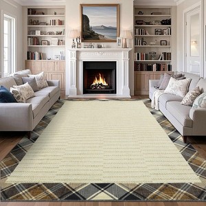 Acekool Machine Washable Checkered Bordered Rug, Non Slip Low Pile Plaid Carpet, Stain Resistant, Indoor Area Rug for Living Room Bedroom - 1 of 4