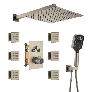 CASAINC 6-Spray Thermostatic Dual Shower Heads 12 Inches Wall Mount Fixed and Handheld Shower Head 6-Jets 2.5 GPM - 1 of 4