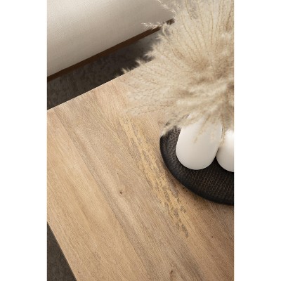 Natural Mango Wood Square Coffee Table with Storage Shelf