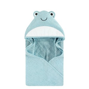 Hudson Baby Unisex Baby Cotton Animal Face Hooded Towel, Cool Frog, One Size - 1 of 2