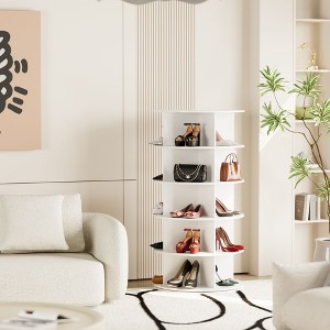 5 Tier Rotating Shoe Rack Tower, Revolving Shoe Rack Storage, Round Carousel Vertical Handbag and Shoe Organizer ,White - 1 of 4