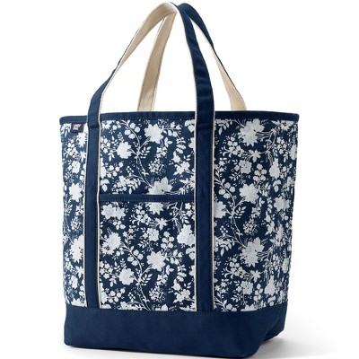 Lands' End Extra Large Print 5 Pocket Zip Top Long Handle Canvas Tote Bag -  - Deep Sea Navy Classic Floral : Target