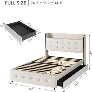 Full Queen King Size Bed Frame with 4 Drawers,Diamond Tufted Upholstered Bed Frame with Charging Station,No Box Spring Needed - 1 of 4