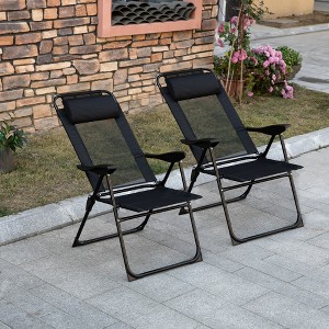 ALEXOUN Set of 2 Outdoor Camping Lounge Chair Portable Folding Chair with 7 Level Adjustable Backrest & Metal Frame,Headrest,300 Lbs Capacity - 1 of 4