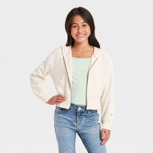 Girls' French Terry Hearts Hoodie Zip-Up Sweatshirt - Cat & Jack