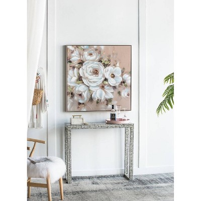 Large White and Gold Floral Canvas Print