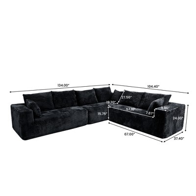 WJSHome 134 Inch Modular Sectional Cloud Couches, Upholstered Deep Seat Boneless Sofa for Living Room