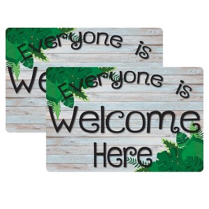 Smart Poly® Welcome Mat with Slip Resistant Backing, 15.5" x 23.5", Beech Wood Greenery Everyone is Welcome Here, Pack of 2 - 1 of 3