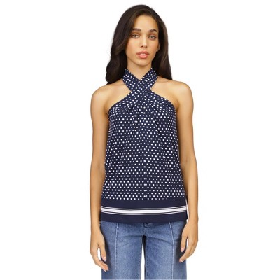 Michael Kors Womens Dot Border Twist Halter Top Shirt