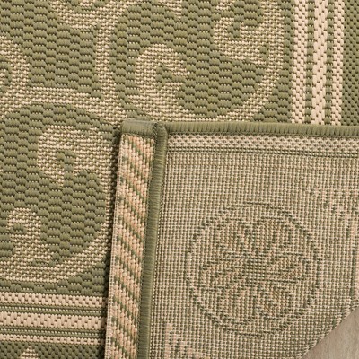 Olive and Natural Baroque Print Indoor/Outdoor Area Rug