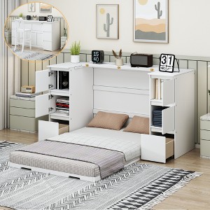 Twin Size Murphy Bed with Drawers, Cabinets and USB Ports - 1 of 4