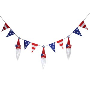 6' Patriotic Flags and Red Gnomes Garland - 1 of 3