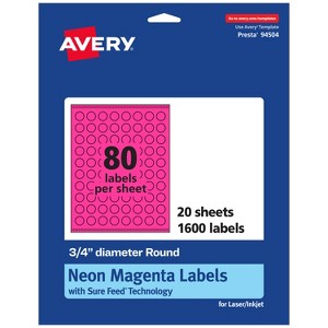 Avery Neon Magenta Paper Labels, 0.75" Diameter Round - 1 of 4