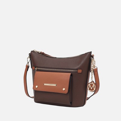 MKF Collection Serenity Color Block Vegan Leather Women’s Crossbody Bag by Mia K  - Coffee Cognac