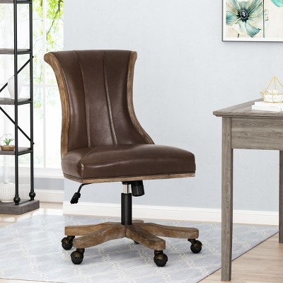 Swivel Office Chair,PU Upholstered Chair with Rolling Casters and Adjustable Height,Modern Office Chair for Home or Workspace-Cuddlewood
