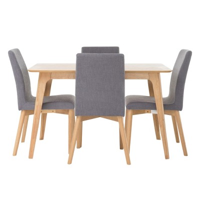 50" 5pc Orrin Dining Set Natural Oak/Dark Gray - Christopher Knight Home: Mid-Century, Upholstered Chairs