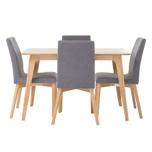 50" 5pc Orrin Dining Set Natural Oak/Dark Gray - Christopher Knight Home: Mid-Century, Upholstered Chairs - 1 of 4