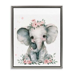 Stupell Industries Nursery Floral Elephant Floating Frame Canvas Art - 1 of 4