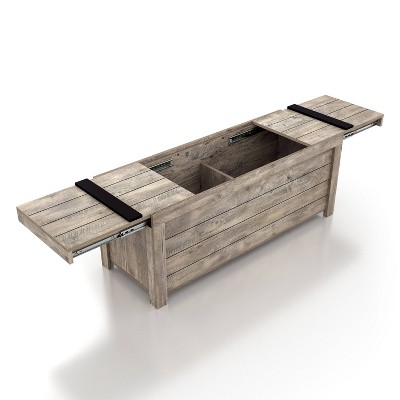 Weathered Oak Farmhouse Storage Bench with Slide Top