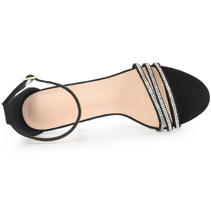 Allegra K Women's Round Toe Rhinestone Ankle Strap Stiletto Heels Sandals, 4 of 7