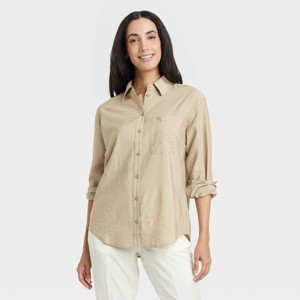 Women's Oversized Long Sleeve Crinkle Button-Down Shirt - A New Day™ - 1 of 3