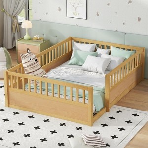 ALEXOUN Floor Bed with Fence & Door - Kids Bed Montessori Frame - Easy Assembly, No Spring Box Needed - for Playroom Bedroom - 1 of 4