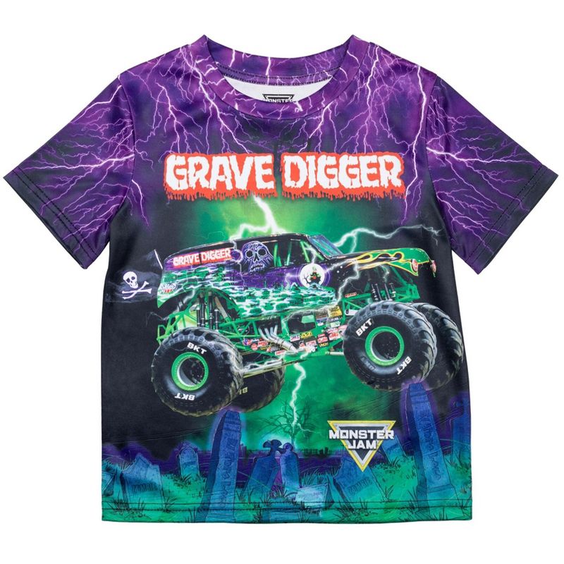 Monster Jam Grave Digger El Toro Loco Mohawk Warrior Maximum Destruction Monster Truck T-Shirt Toddler to Big Kid, 1 of 9