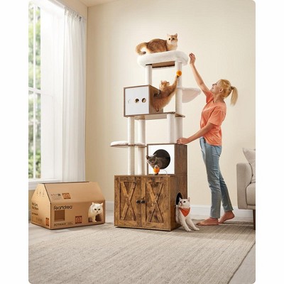 Rustic Brown 72.8-Inch Cat Tree with Litter Box Enclosure