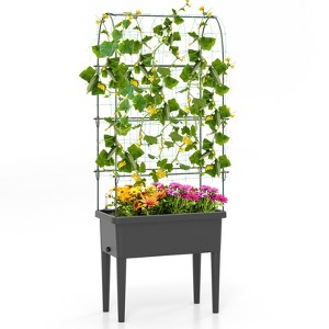 Tangkula Raised Garden Bed with Trellis Self-Watering Planter Bed with Water Level Observer Drainage Holes Climbing Net & Detachable Legs - 1 of 4