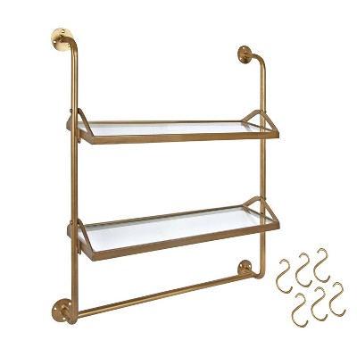 Marit Gold Luxe 28" Floating Wall Shelf with Glass Tiers