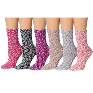 Tipi Toe Women's 6-Pairs Cozy Microfiber Anti-Skid Slub-Yarn Maroon Melody Patterned Soft Fuzzy Crew Socks - 1 of 1