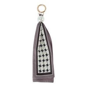 Unique Bargains Pearl Scarf Plaid Print Handbag Charm 1 Pc - 1 of 4