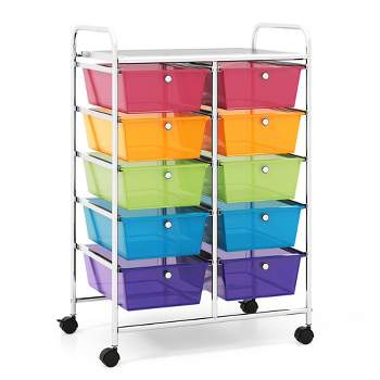 Tangkula 10-Drawer Rolling Storage Cart Tools Scrapbook Paper Organizer on Wheels Rainbow