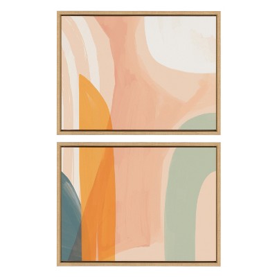 Sunrise Over Marrakesh Abstract Canvas Art Set in Natural Frame