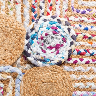 Handwoven Beige and Multicolor Cotton Geometric Rug - 2' 3" x 6'