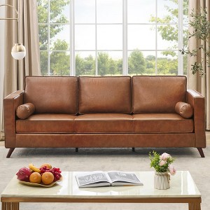 80" Leather Sofa, Mid-Century Modern Deep Seat Couch 3-Seat Sofa for Living Room - 1 of 4