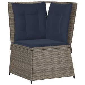 vidaXL Patio Sofa Corner - Gray Modular Sofa Chair with Navy Blue Cushions, PE Rattan, 26.4"x26.4"x37.4", UV-Resistant, Easy Maintenance - 1 of 4