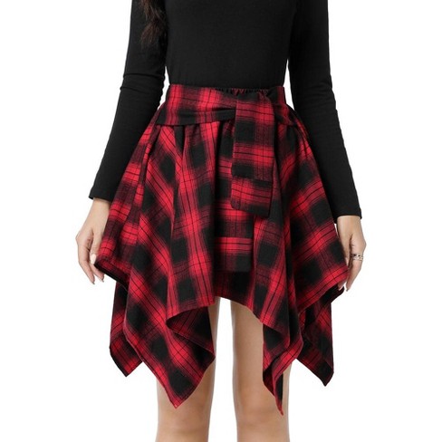 Women s Halloween High Waisted Short A line Flare Gothic Mini Black Red Plaid Pleated Skirt Dress Target