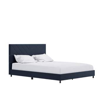 Queen Yanis Upholstered Bed with USB Navy Linen - Room & Joy