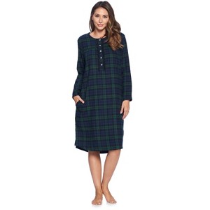 Ashford & Brooks Women's Flannel Plaid Long Sleeve Nightgown - 1 of 4