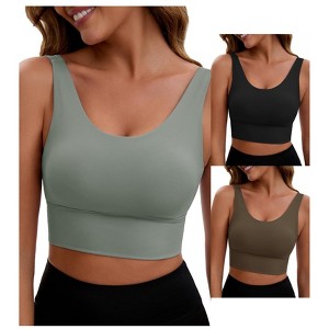 INSPIRE CHIC 3 Packs Women's V Back Wide Straps Full Coverage Sports Bras Longline Workout Padded Tank Top - 1 of 4