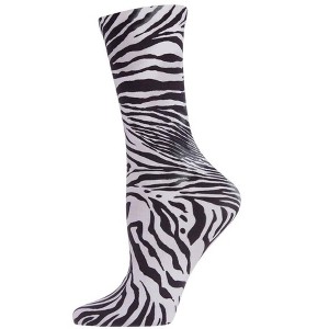 Natori Zebra Printed Fashion Crew Sock White One Size Fits Most - 1 of 2