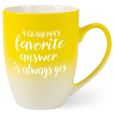 Elanze Designs Grandma's Answer Yes Two Toned Ombre Matte Yellow and White 12 ounce Ceramic Stoneware Coffee Cup Mug