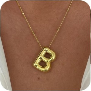 Bubble Gold Letter Necklace, 14k Gold Plated Balloon Initial Pendant, Dainty Chunky Custom Name Necklace for Women - 1 of 4