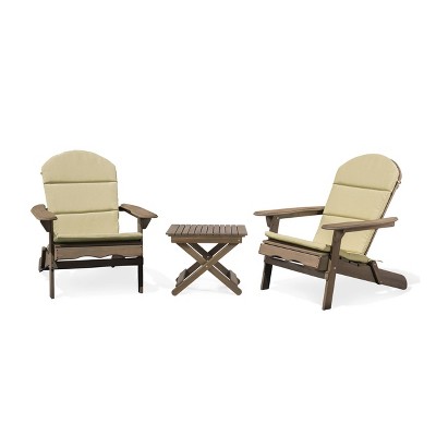 Malibu 3pc Outdoor 2 Seater Acacia Wood Chat Set with Cushions - Khaki/Gray - Christopher Knight Home