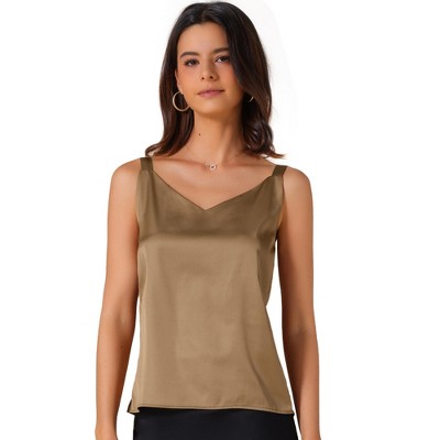 INSPIRE CHIC Women's Satin V Neck Spaghetti Strap Summer Fall Tank Tops