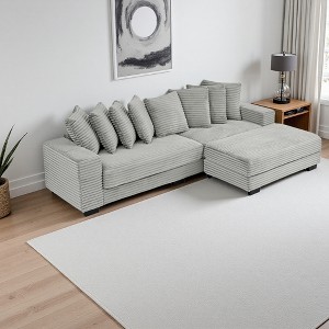 110.63" Corduroy L-Shaped Modular Sectional Sofa with Ottoman & Removable Cushions - 1 of 4