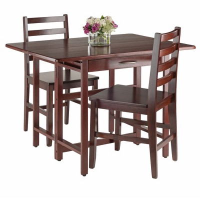 Walnut 3-Piece Drop-Leaf Dining Set with Ladder Back Chairs